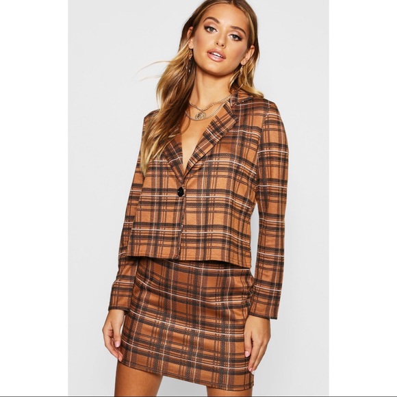 STYLISH PREPPY YELLOW PLAID 2-PIECE SKIRT SUIT SET - Picture 4 of 4